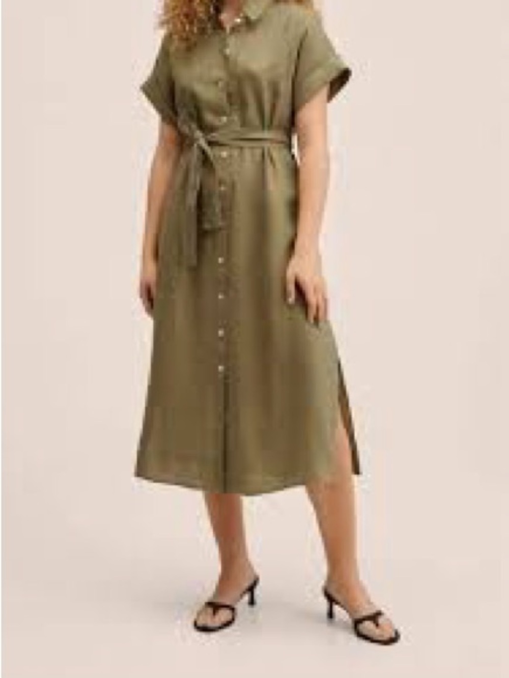Mango Size 4 100% Linen Short Sleeve Midi Shirt Dress